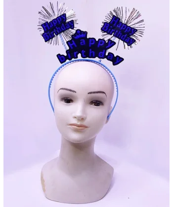 Happy Birthday Yazılı Püsküllü Neon Mavi Renk Doğum Günü Tacı 22x19 Cm