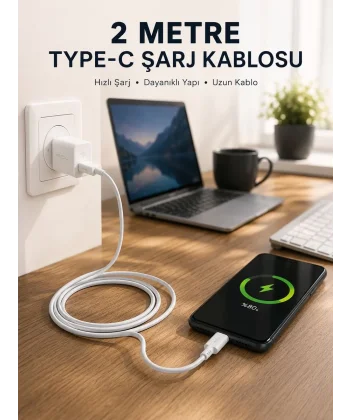 Hızlı Şarj Destekli 2 Metre Type-C Kablo
