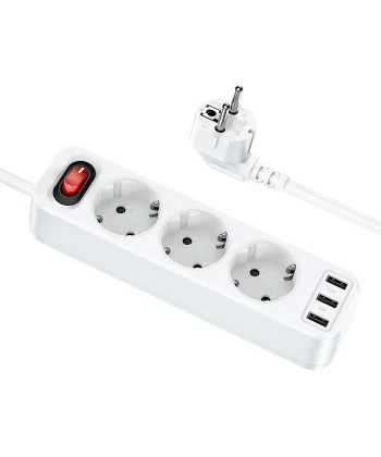 HOCO NS2 3lü Priz 3 USB 4000W 1.8 Metre Şarj Uzatma Kablosu Akım Korumalı-(5775)