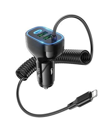 HOCO NZ11A 30W 2 USB+ Type-C Girişli iPhone Kablolu Araç Çakmaklık Şarj Aleti-(5775)