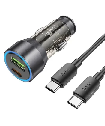 HOCO NZ12A Action PD43W USB + Type-C Araç Çakmaklık Hızlı Şarj Aleti + Type-C to Type-C Kablo-(5775)