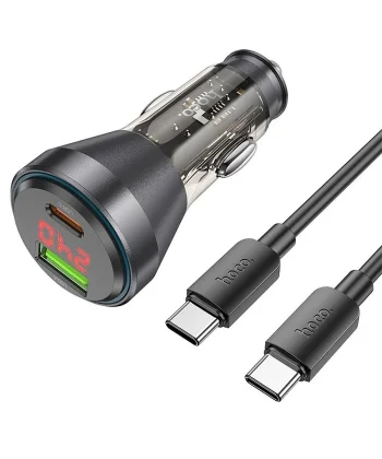 HOCO NZ12B Unimpeded PD48W USB + Type-C Araç Çakmaklı Hızlı Şarj Aleti + Type-C to Type-C Kablo-(5775)