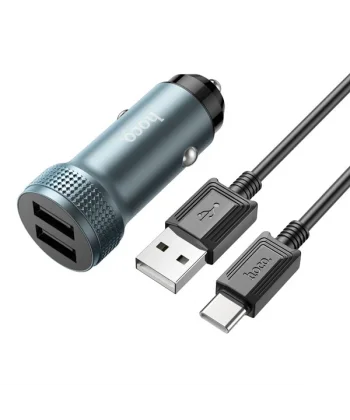 HOCO Z49 Çift USB Girişli Araç Şarj Başlık + USB To Type-C Kablo-(5775)
