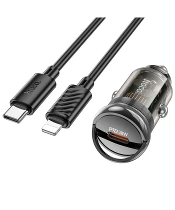 HOCO Z53 Sight Single PD30W Type-C Girişli Araç Çakmaklık Hızlı Şarj Aleti + Type-C to iPhone Lightn-(5775)