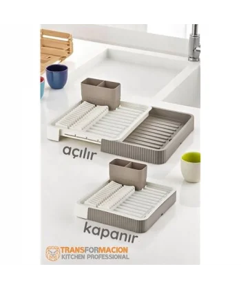 HSNET Açılır-Kapanır Bulaşıklık - Bulaşık Durulama Sepeti Tabaklık Bulaşık Kurutmalık LATTE