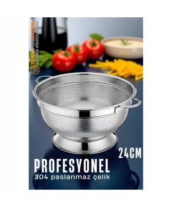 HSNET Ayaklı Kevgir - 304 Paslanmaz Çelik Profesyonel Ayaklı Süzgeç 24 Cm