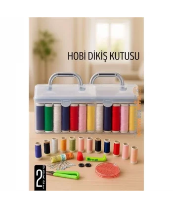 HSNET Dikiş Seti - 42 Parça Renkli Dikiş Seti – Mezuralı Taşınabilir Hobi ve Onarım İçin