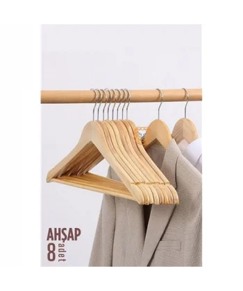 HSNET Elbise Askısı Natural Ahşap 8 ADET