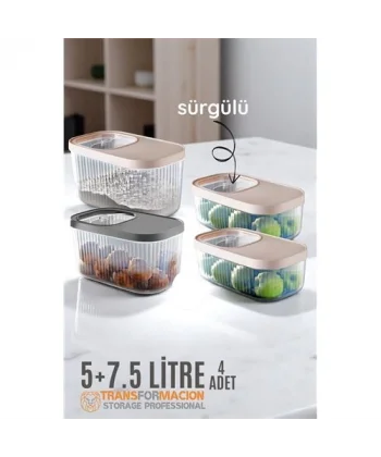 HSNET Erzak Bakliyat Kutusu Sürgülü Kapak Saklama Kabı 5 ve 7.5 Litre 4 lü