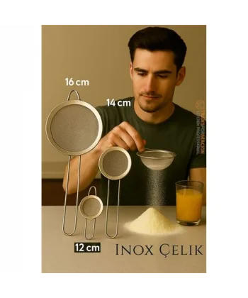 HSNET Inox Süzgeç Seti - 3 Boy Çok Amaçlı Süzgeç 304 Çelik Profesyoneller İçin