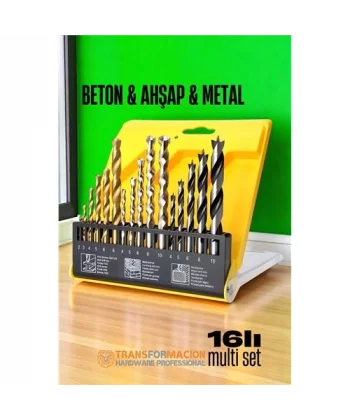 HSNET Matkap Ucu Seti- Beton Metal Ahşap Matkap Ucu Drill Bits Set 16 lı SET