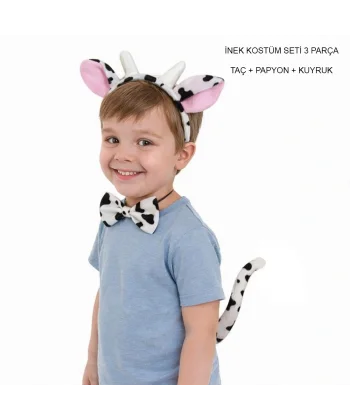 İnek Kostüm Aksesuar Seti 3 Lü - Taç Papyon Kuyruk
