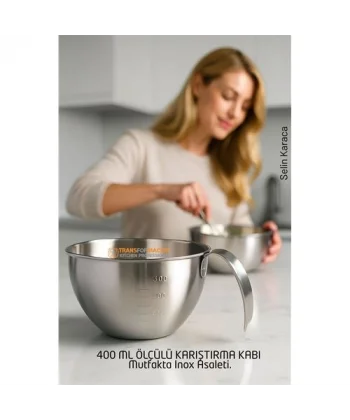 Inox Çelik Profesyonel Ölçülü Karıştırma Kabı - 400 ml Sos & Hazırlık Şefi Serisi
