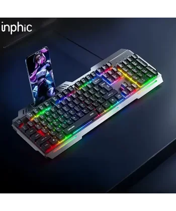 Inphic K2 USB Kablolu Oyun Klavyesi 104-Key Sessiz Oyun Klavyesi Bilgisayar Laptop için Cep telefonu yerleştirme alanı-(5775)