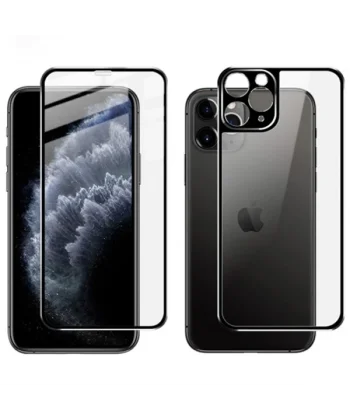İPhone 11 Pro Metal Çerçeve Ön Arka 3D Full Tempered Cam Koruyucu-(5775)