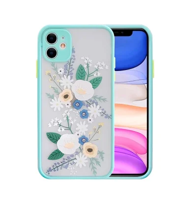 iPhone 12 6.1inç Kamera Korumalı Çiçek Desenli Silikon Kılıf-(5775)
