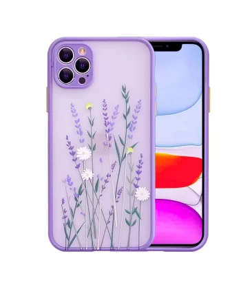iPhone 12 Pro Max 6.7inç Kamera Korumalı Çiçek Desenli Silikon Kılıf-(5775)