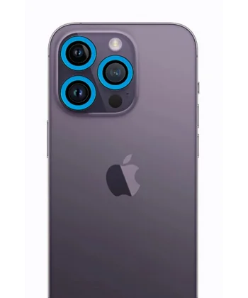 iPhone 12 Pro Max Neon Fosforlu Kamera Lens - Mavi-(5796)