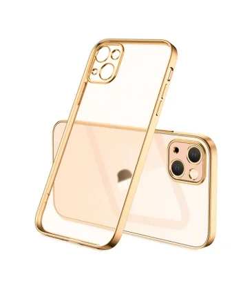 iPhone 13 Mini Renkli Kenar Şeffaf Kılıf Kamera Korumalı Silikon Kılıf-(5775)