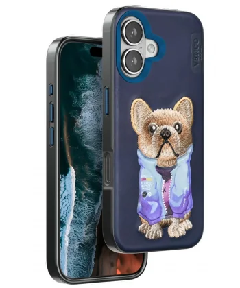 iPhone 16 Cute Desenli Kapak - Lacivert-(5796)