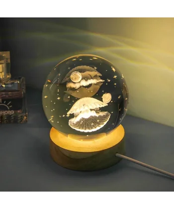 Işıklı Ahşap Altlıklı Cam Küre