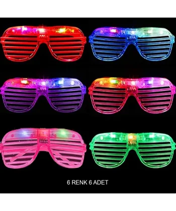 Işıklı Panjur Şeritli Led Parti Gözlüğü 6 Renk 6’lı Set