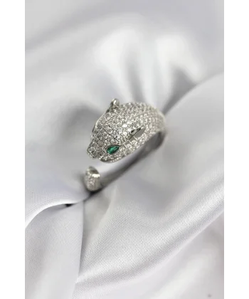 Jaguar Model Gümüş Renk Zirkon Taşlı Kadın Yüzük