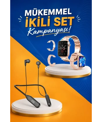 Kablolu Bluetooth Kulaklık ve Kadınlara Özel Bileklik Hediyeli Yeni Nesil Akıllı Saat 3 Kordonlu