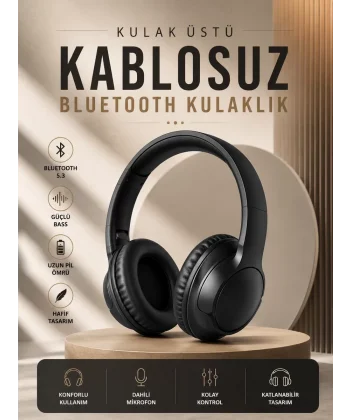 Kablosuz Bluetooth Kulaklık Kulak Üstü Mikrofonlu 5.0 Bluetooth ANC Özelliği