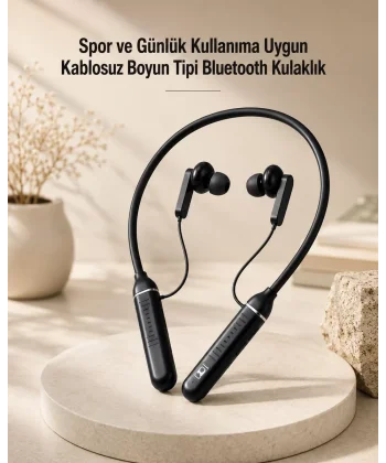 Kablosuz Boyun Tipi Bluetooth Kulaklık Mikrofonlu Spor ve Günlük Kullanıma Uygun