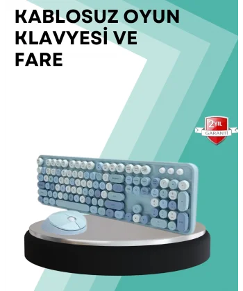 Kablosuz Klavye ve Mouse Seti – Sessiz Tuş Retro Tasarım