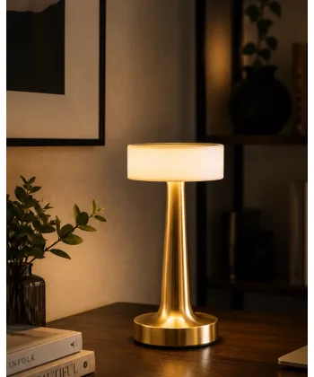 Kablosuz Mantar Masa Lambası Gold Kare Tasarım Type C Şarjlı