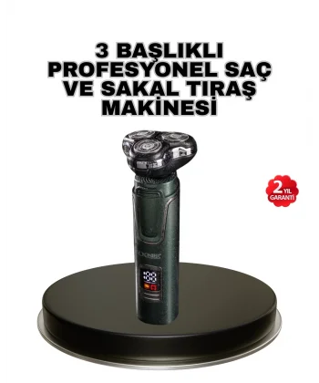 Kablosuz Profesyonel Erkek Bakım Seti – 3 Başlıklı 3D Akıllı Kesim Taşınabilir