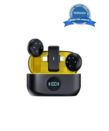 Kablosuz Profesyonel İkili Yayın Yaka Mikrofonu Şarj Kutu Mıknatıslı Typce Lightning Çıkış Mikrofon