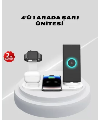 Kablosuz Şarj İstasyonu 4’ü 1 Arada iPhone Watch ve AirPods Uyumlu