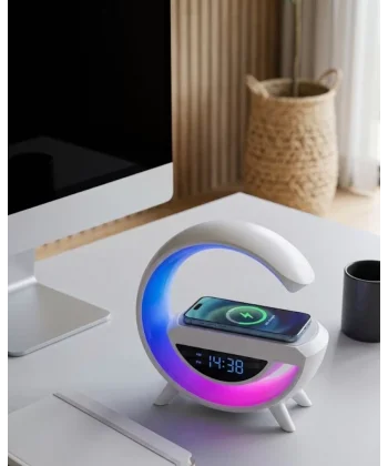 Kablosuz Şarjlı Bluetooth Hoparlör RGB Işık Gece Lambası Dijital Saat