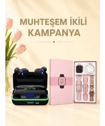 Kadınlara Özel Bileklik Hediyeli Akıllı Saat ve Dijital Göstergeli ANC Özellikli Bluetooth Kulaklık