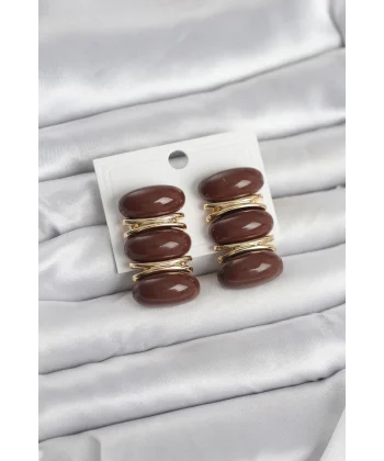 Kahverengi Vintage Model Gold Renk Kadın Küpe