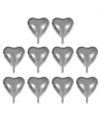Kalp Şekilli Gümüş Renk  Folyo Balon 45 Cm 10 Adet
