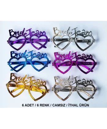 Kalpli Bride Team Gözlük Seti 6 Renk - Kına  Düğün Partileri İçin