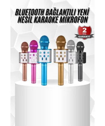 Karaoke Mikrofon Bluetooth Bağlantılı Aux Girişli Uzun Pil Ömrü Yüksek Ses Kaliteli