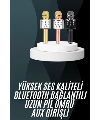 Karaoke Mikrofon Bluetooth Bağlantılı Aux Girişli Uzun Pil Ömrü Yüksek Ses Kaliteli