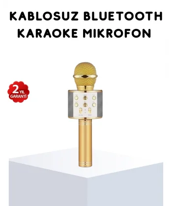 Karaoke Mikrofonu Bluetooth USB AUX Girişli Yankı Efektli