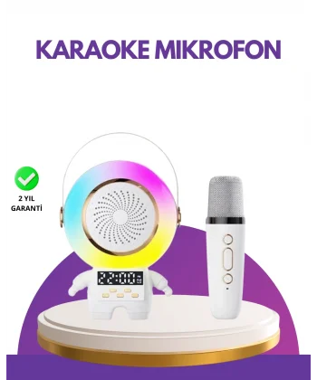 Karaoke Özellikli Astronot Bluetooth Hoparlör Kablosuz Mikrofonlu