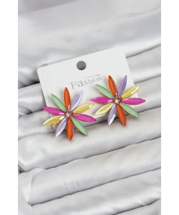Karışık Renk Kristal Taşlı Lotus Model Kadın Küpe