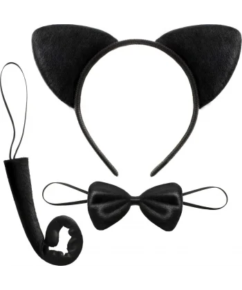 Kedi Kostüm Taç Kuyruk Papyon Seti 1 Adet