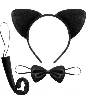 Kedi Kostüm Taç Kuyruk Papyon Seti 1 Adet