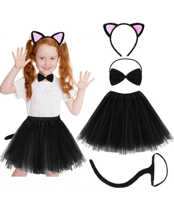 Kedi Kulak Taç Etek Kuyruk Ve Papyon 4 Lü Set Çocuk Pembe