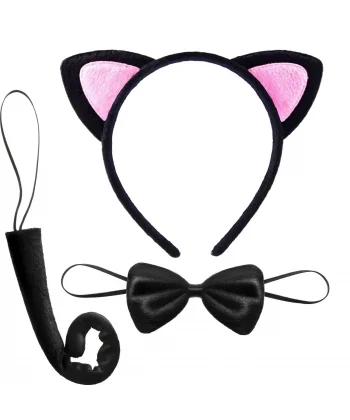 Kedi Kulak Taç Kuyruk Ve Papyon 3 Lü Set Çocuk Boy Pembe Renk