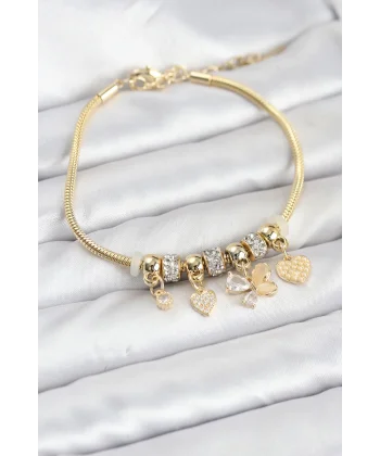 Kelebek Charmlı Gold Renk Kadın Bileklik